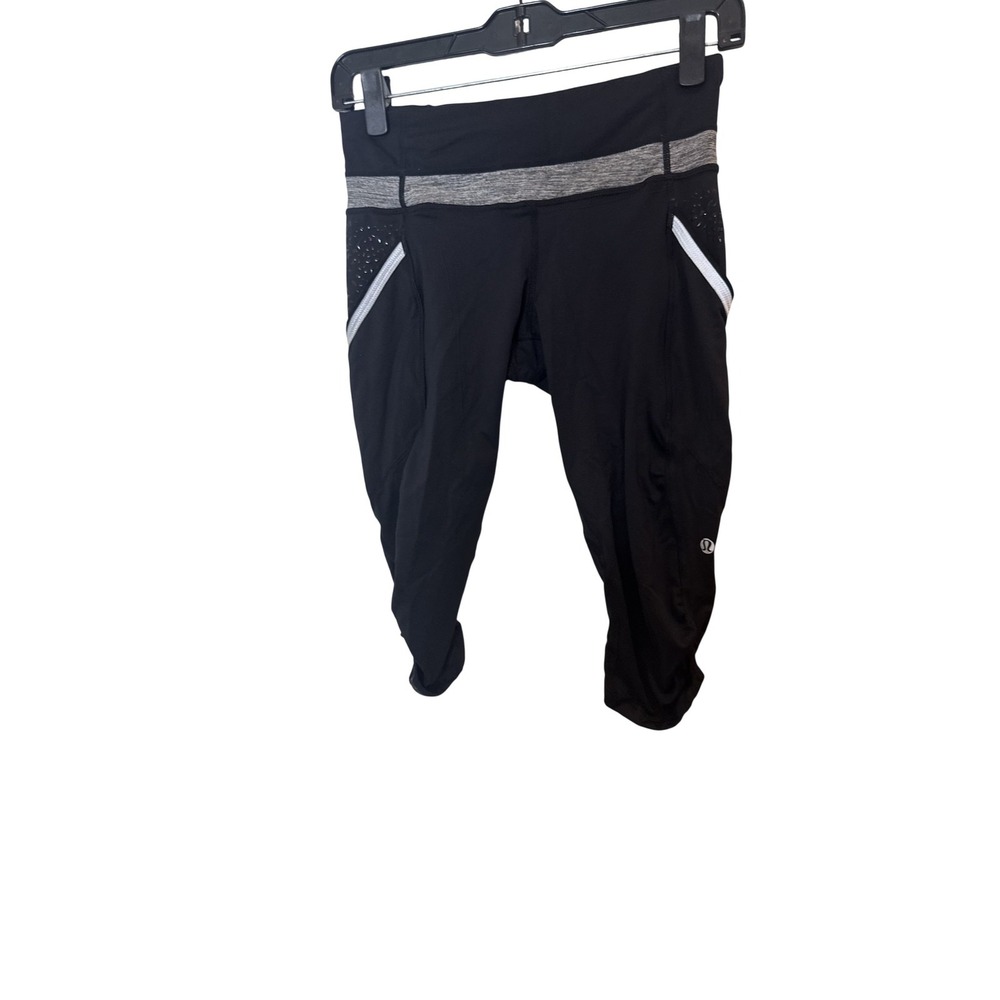 Lululemon Capri Leggings Womens 8 Black High Rise Pockets Running Yoga Athletic